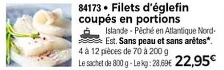 Filets d'églefin coupés en portions