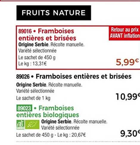 Framboises entières et brisées