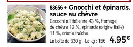 Gnocchi et épinards, sauce au chèvre