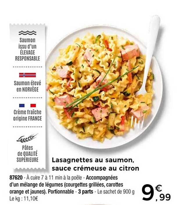 Lasagnettes au saumon, sauce crémeuse au citron