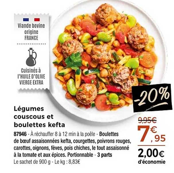 Légumes couscous et boulettes kefta