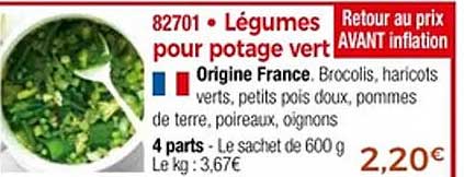 Légumes pour potage vert