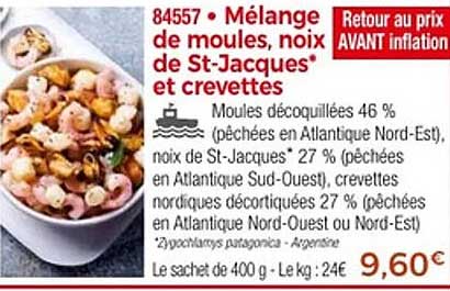 Mélange de moules, noix de St-Jacques et crevettes