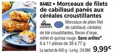Morceaux de filets de cabillaud panés aux céréales croustillantes