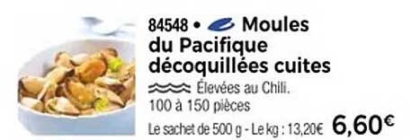 Moules du Pacifique décoquillées cuites