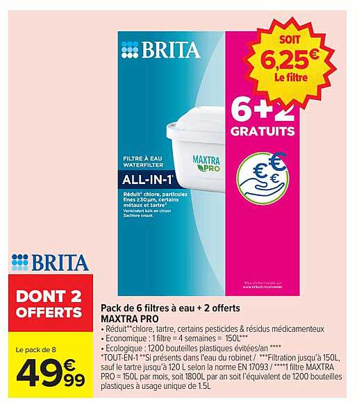 Pack de 6 filtres à eau + 2 offerts MAXTRA PRO