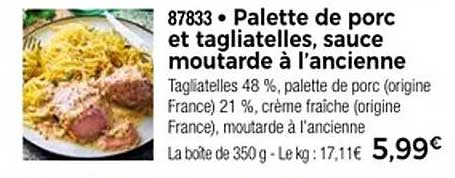 Palette de porc et tagliatelles, sauce moutarde à l'ancienne