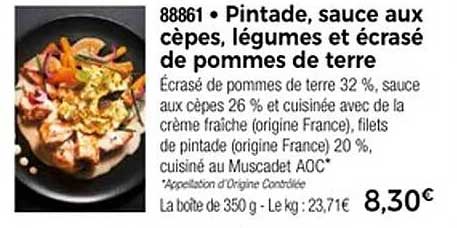Pintade, sauce aux cèpes, légumes et écrasé de pommes de terre