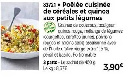Poêlée cuisinée de céréales et quinoa aux petits légumes