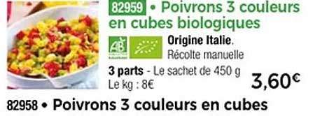 Poivrons 3 couleurs en cubes biologiques