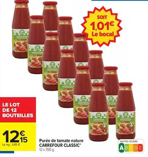 Purée de tomate nature CARREFOUR CLASSIC’