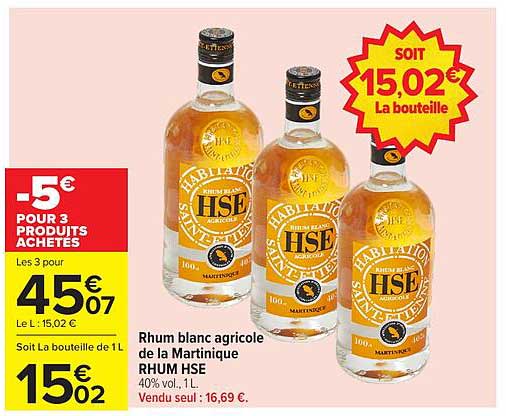 Rhum blanc agricole de la Martinique RHUM HSE