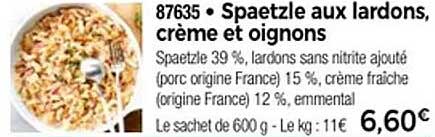 Spaetzle aux lardons, crème et oignons