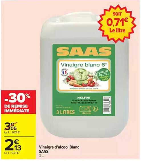 Vinaigre d'alcool Blanc SAAS