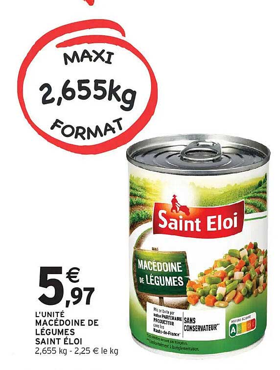 L'UNITÉ MACÉDOINE DE LÉGUMES SAINT ELOI 2,655 kg - 2,25 € le kg