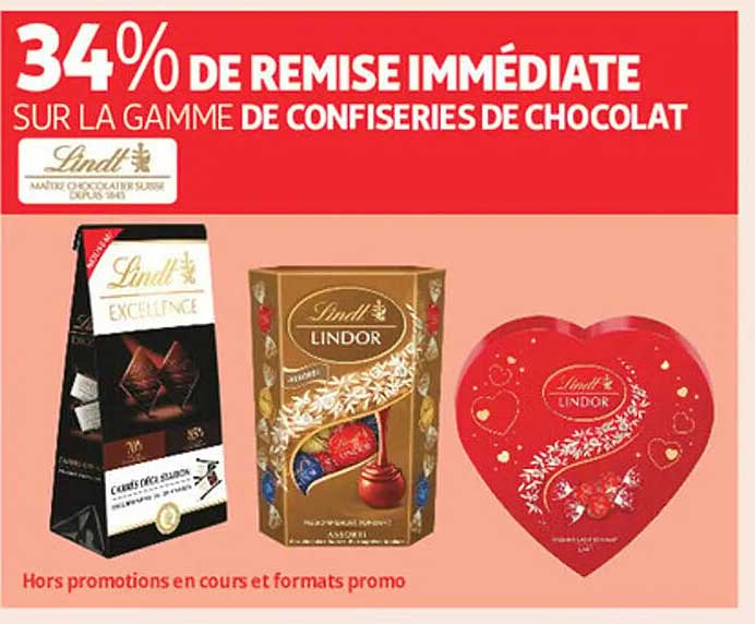 34% DE REMISE IMMÉDIATE SUR LA GAMME DE CONFISERIES DE CHOCOLAT