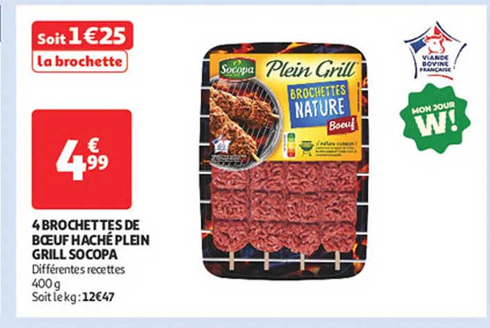 4 brochettes de bœuf haché plein grill Socopa