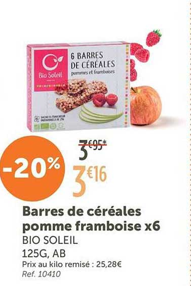 Barres de céréales pomme framboise x6