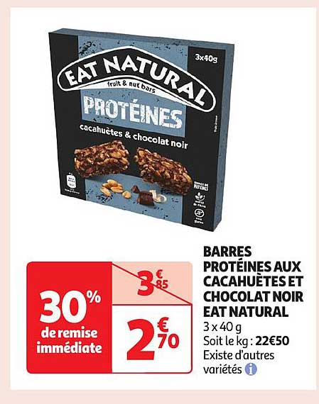 BARRES PROTÉINES AUX CACAHAUTS ET CHOCOLAT NOIR EAT NATURAL