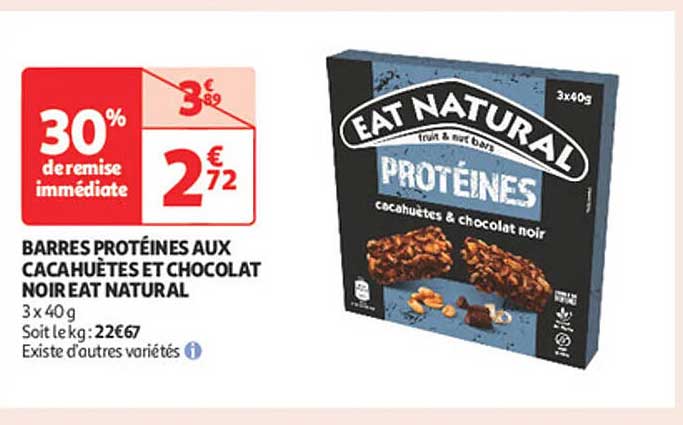 BARRES PROTÉINES AUX CACAHUÈTES ET CHOCOLAT NOIR EAT NATURAL