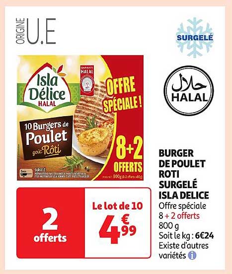 BURGER DE POULET ROTI SURGELE ISLA DELICE