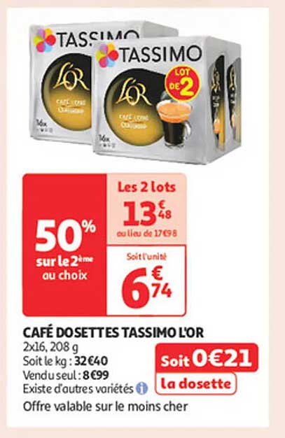 CAFÉ DOSETTES TASSIMO L’OR