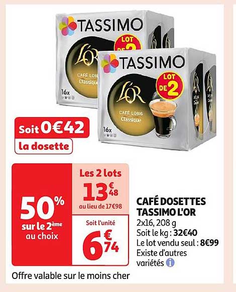 CAFÉ DOSETTES TASSIMO L'OR