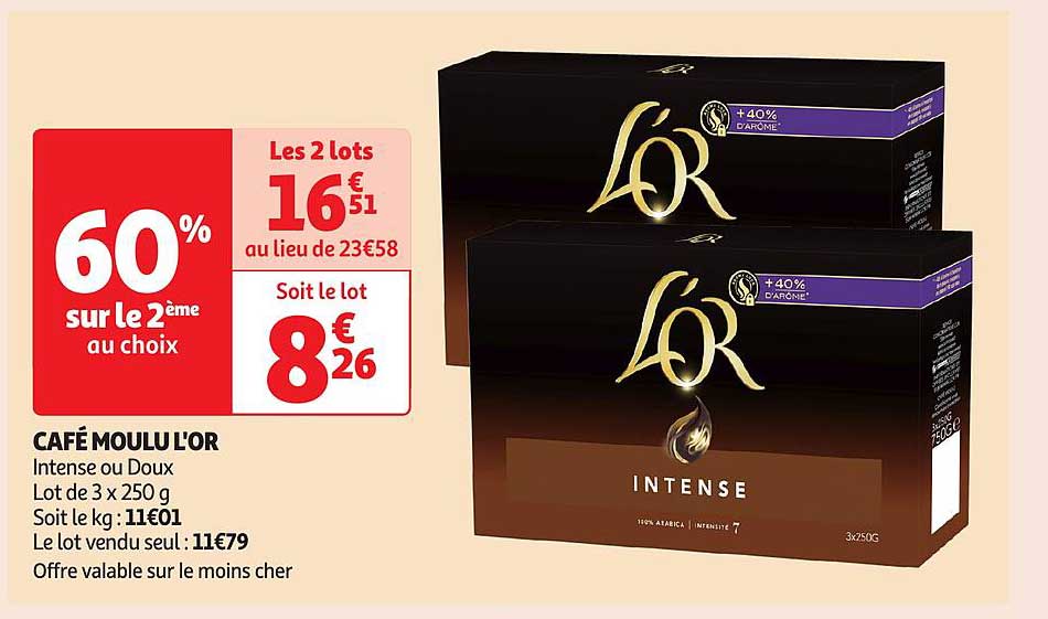 CAFE MOULU L'OR Intense ou Doux