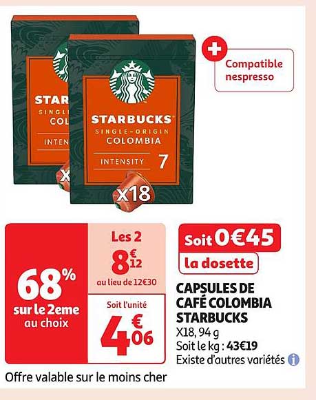 CAPSULES DE CAFÉ COLOMBIA STARBUCKS