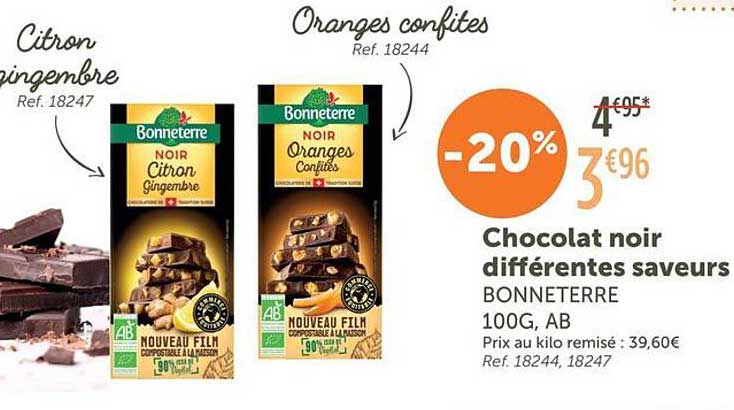 Chocolat noir différentes saveurs BONNETTERRE 100G, AB