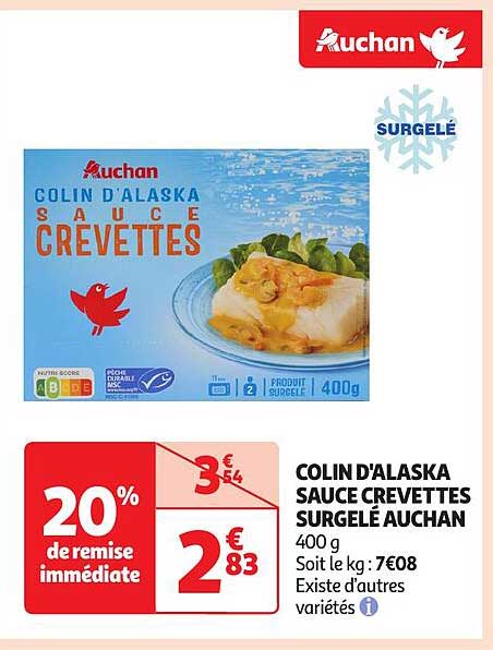 COLIN D'ALASKA SAUCE CREVETTES SURGELÉ AUCHAN