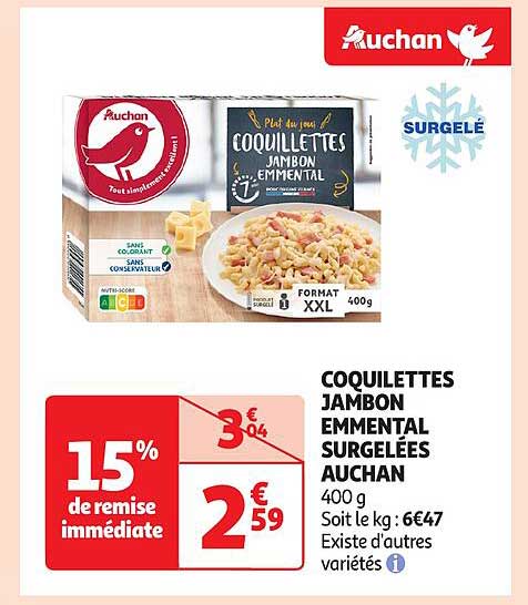 COQUILLETTES JAMBON EMMENTAL SURGELÉES AUCHAN