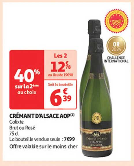 CRÉMANT D'ALSACE AOP Calixte Brut ou Rosé 75 cl
