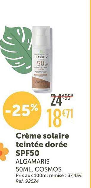 Crème solaire teintée dorée SPF50