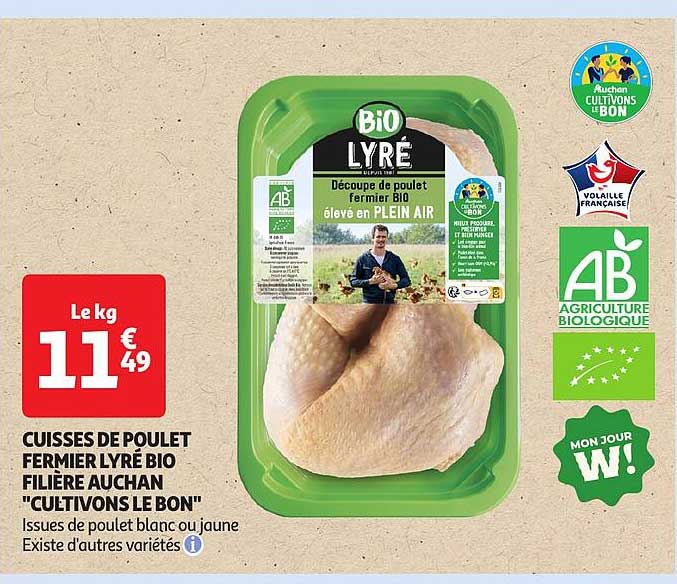 Cuisses de poulet fermier LYRé BIO filière Auchan "Cultivons le Bon"