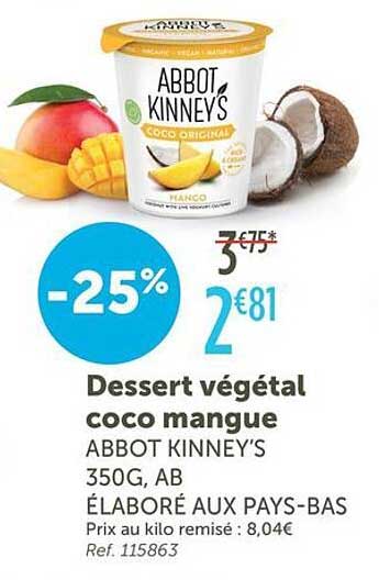 Dessert végétal coco mangue