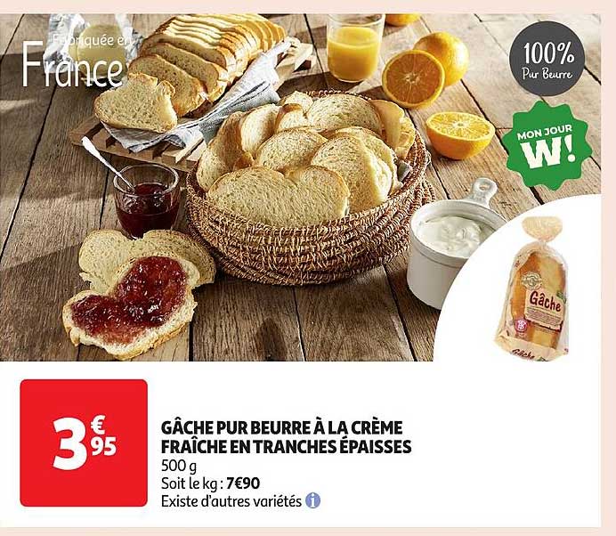 GÂCHE PUR BEURRE À LA CRÈME FRAÎCHE EN TRANCHES ÉPAISSES
