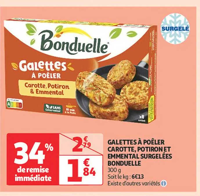 GALETTES À POÊLER CAROTTE, POTIRON ET EMMENTAL SURGELÉES BONDUELLE 300 g