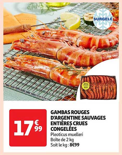 GAMBA ROUGES D'ARGENTINE SAUVAGES ENTIÈRES CRUES CONGELÉES