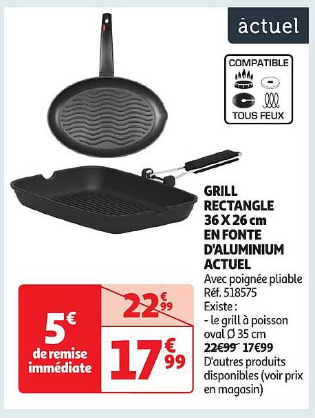 GRILL RECTANGLE 36 X 26 cm EN FONTE D'ALUMINIUM ACTUEL