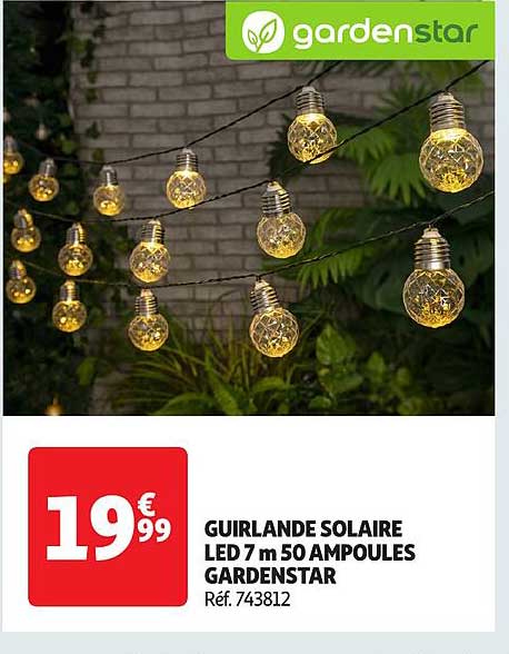 GUIRLANDE SOLAIRE LED 7 m 50 AMPOULES GARDENSTAR