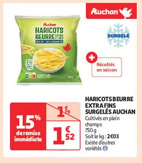 HARICOTS BEURRE EXTRA FINS SURGELÉS AUCHAN