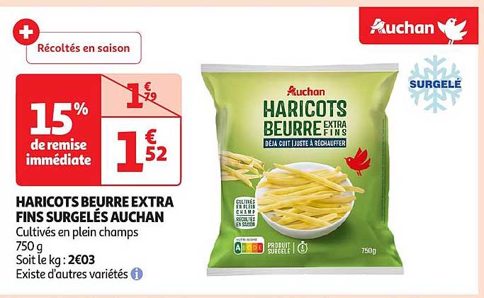 HARICOTS BEURRE EXTRA FINS SURGELÉS AUCHAN