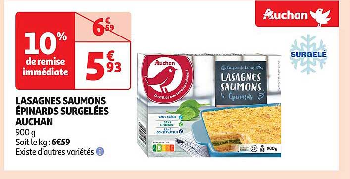 LASAGNES SAUMONS ÉPINARDS SURGELÉES AUCHAN