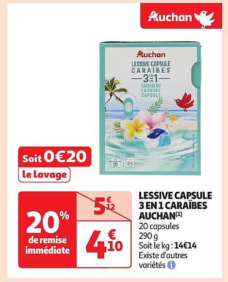 LESSIVE CAPSULE 3 EN 1 CARAÏBES AUCHAN