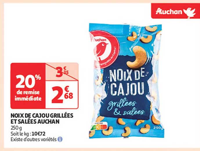 NOIX DE CAJOU GRILLÉES ET SALÉES AUCHAN