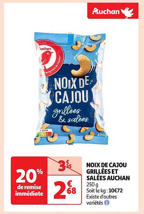 NOIX DE CAJOU GRILLÉES ET SALÉES AUCHAN