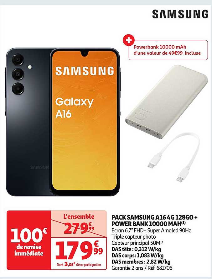 PACK SAMSUNG A16 4G 128GO + POWER BANK 10000 MAH