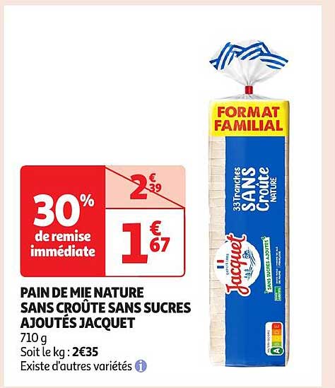 PAIN DE MIE NATURE SANS CROÛTE SANS SUCRES AJOUTÉS JACQUET