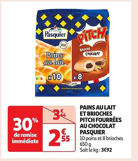 PAINS AU LAIT ET BRIOCHES PITCH FOURRÉES AU CHOCOLAT PASQUIER